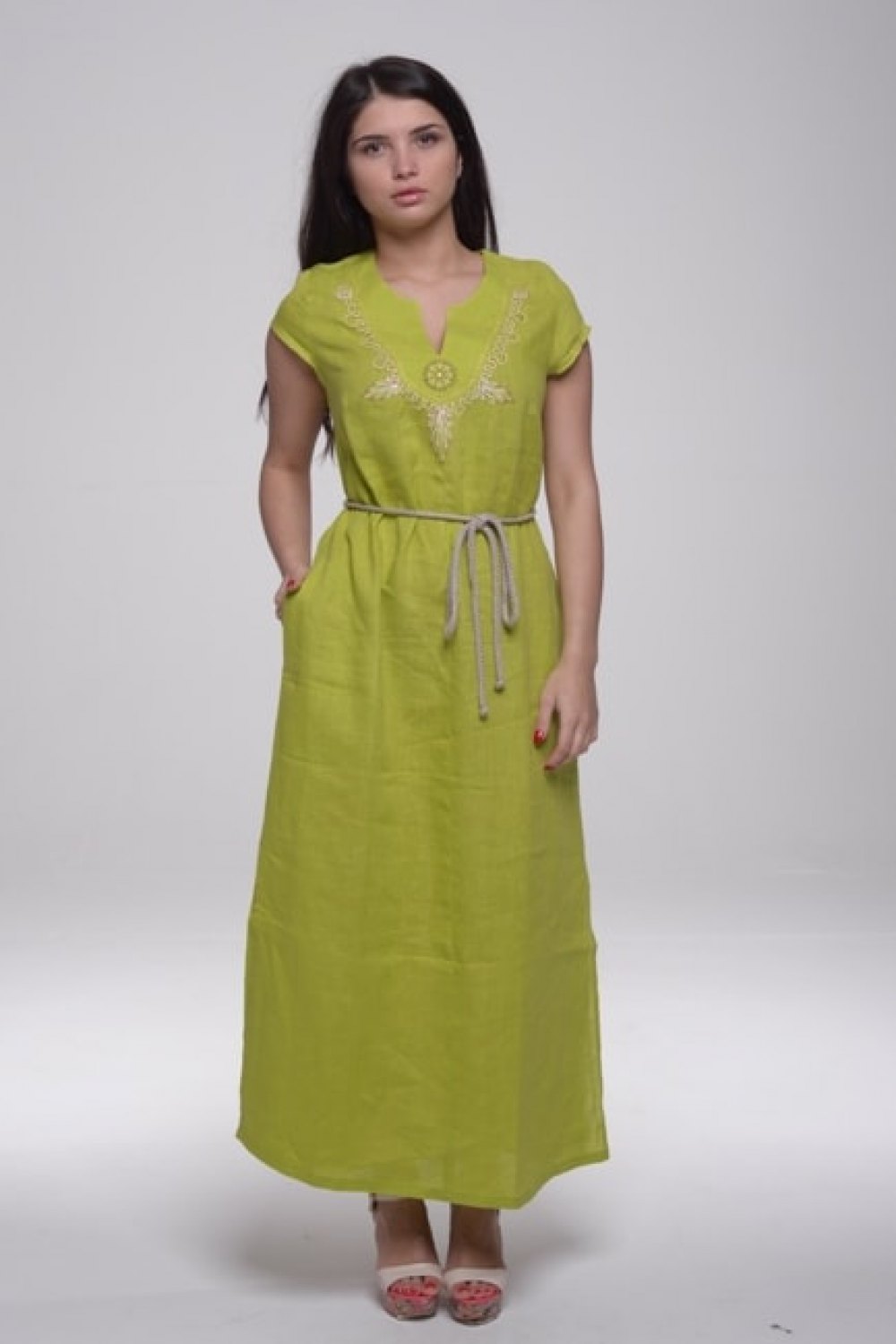Платье с карманами модель 435/6 зеленое яблоко