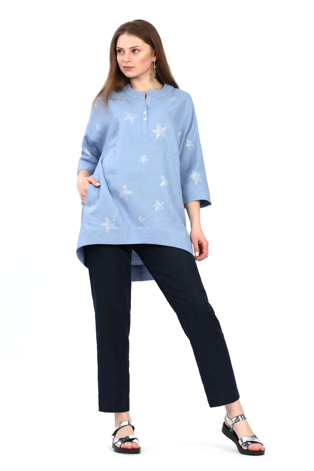 Блузка женская "Звёзды" модель 110/2 голубая незабудка