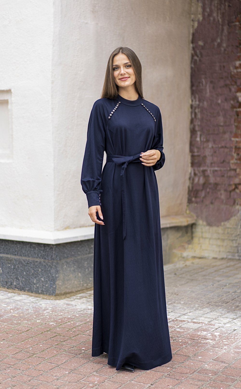 Платье женское "Макси" с пуговицами модель 479 цвет синий