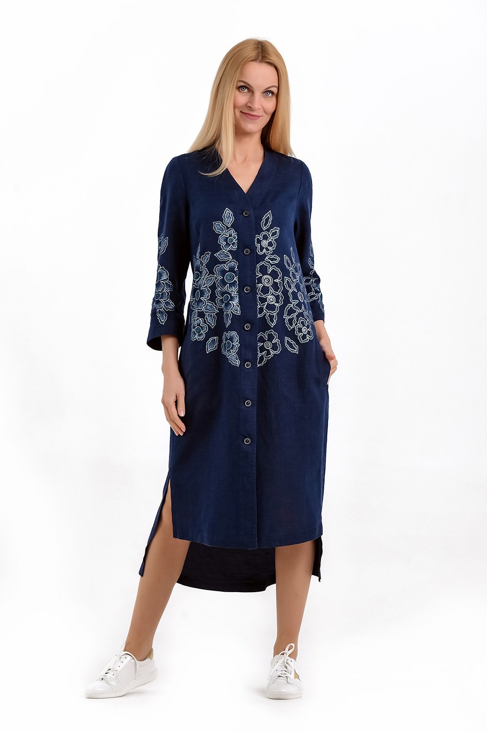 Платье женское "Халат на пуговицах" модель 443/2 темно-синий