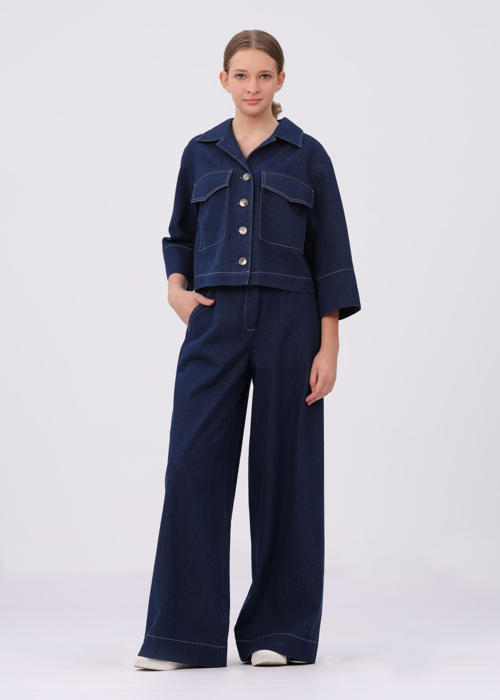 Брюки женские "Джинсовые" модель 586 цвет темно-синий