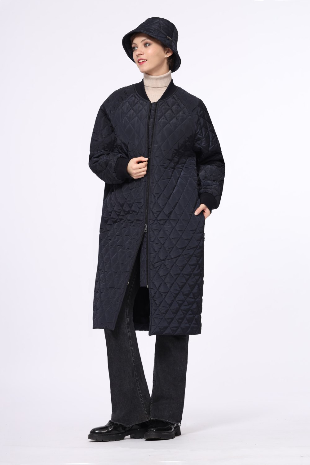 Пальто женское "Стеганое" модель 738 цвет: темно-синий