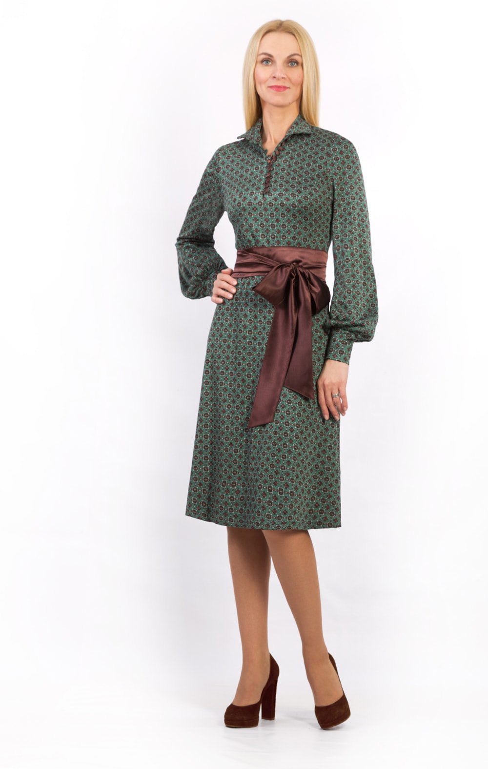 Платье женское "Полянка Орнамент" модель 741/1 зеленый