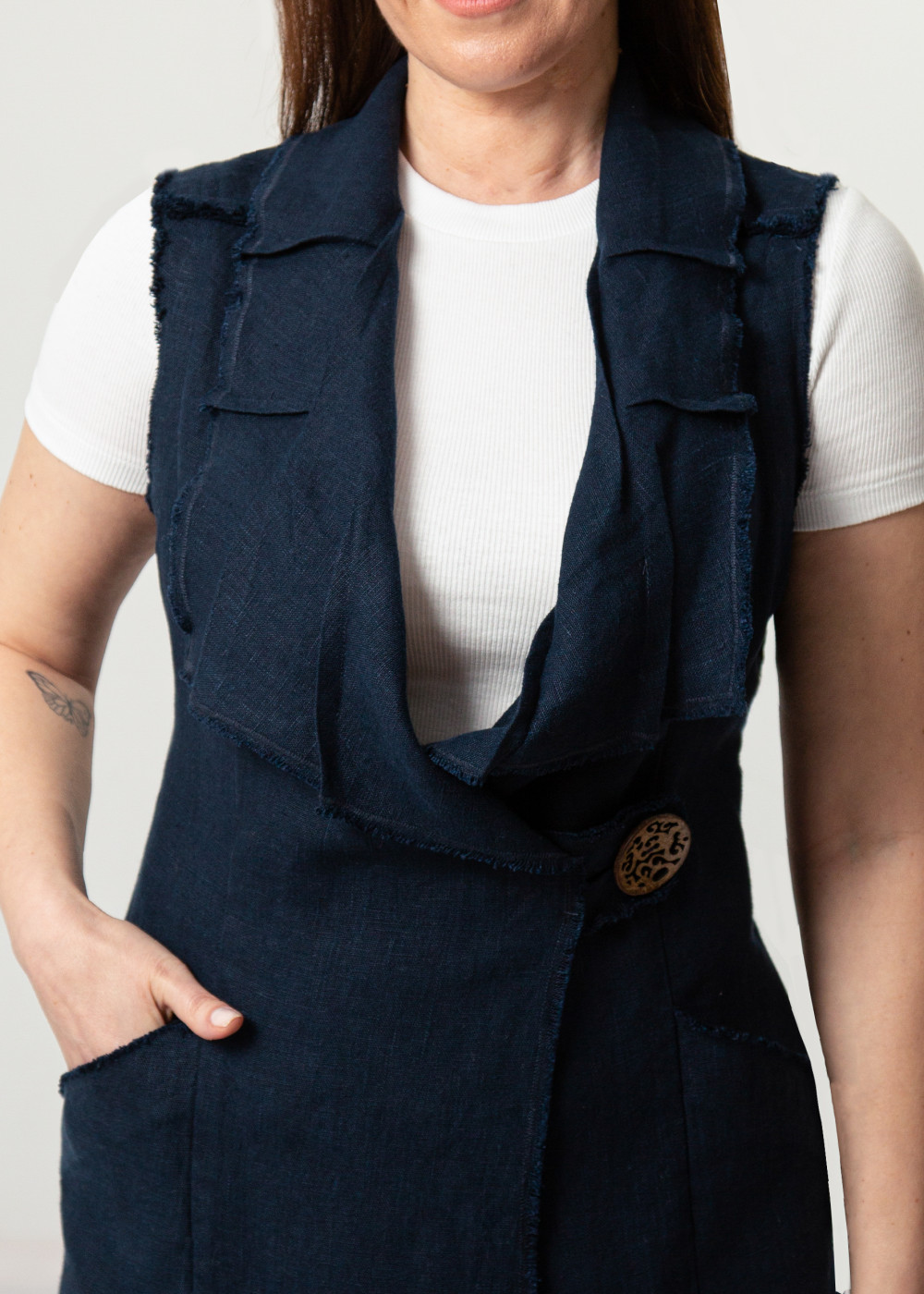 Жилет женский льняной "Шазюбль" модель 816 лен темно-синий