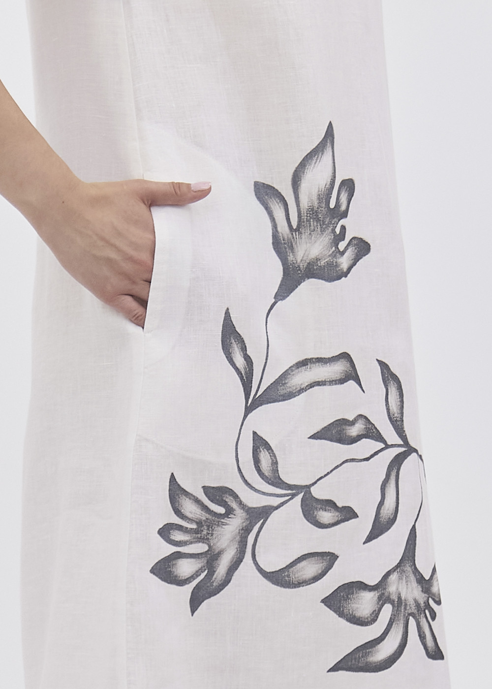 Платье женское льняное с росписью модель 308 лен белый