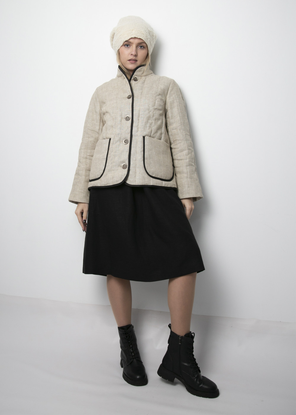 Жакет Стеганый на синтепоне модель 717 лен натуральный