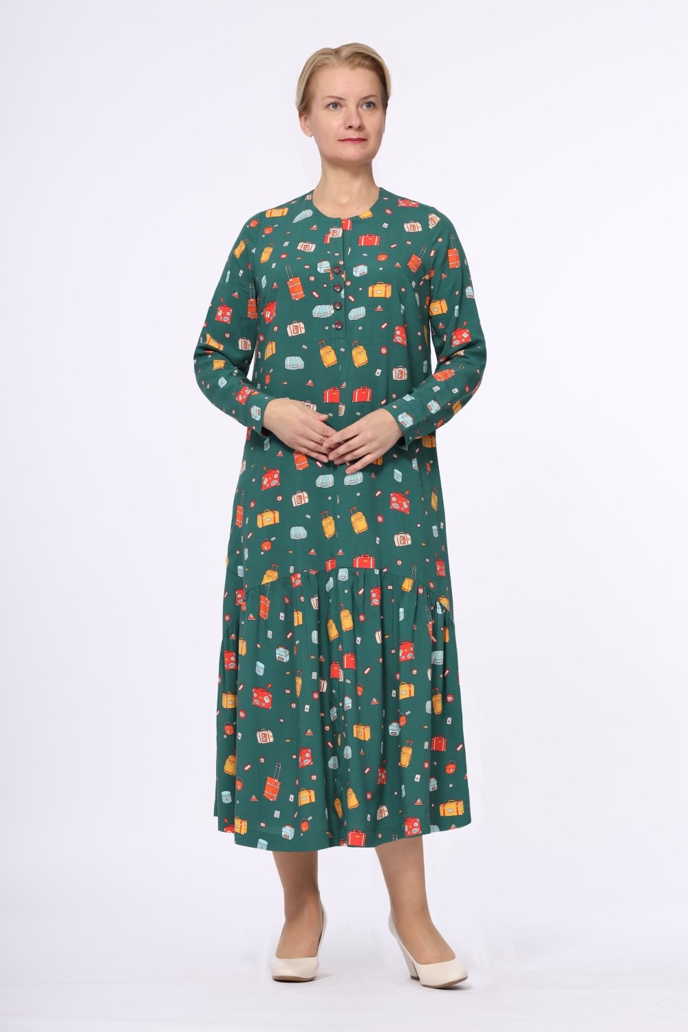 Платье женское "Nice" модель 441в цвет: изумрудные чемоданчики