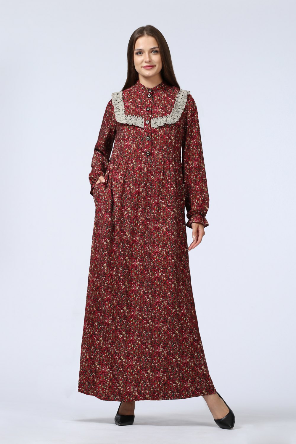 Платье женское "Дарья" длинная модель 675/4 цвет: бордовые цветочки