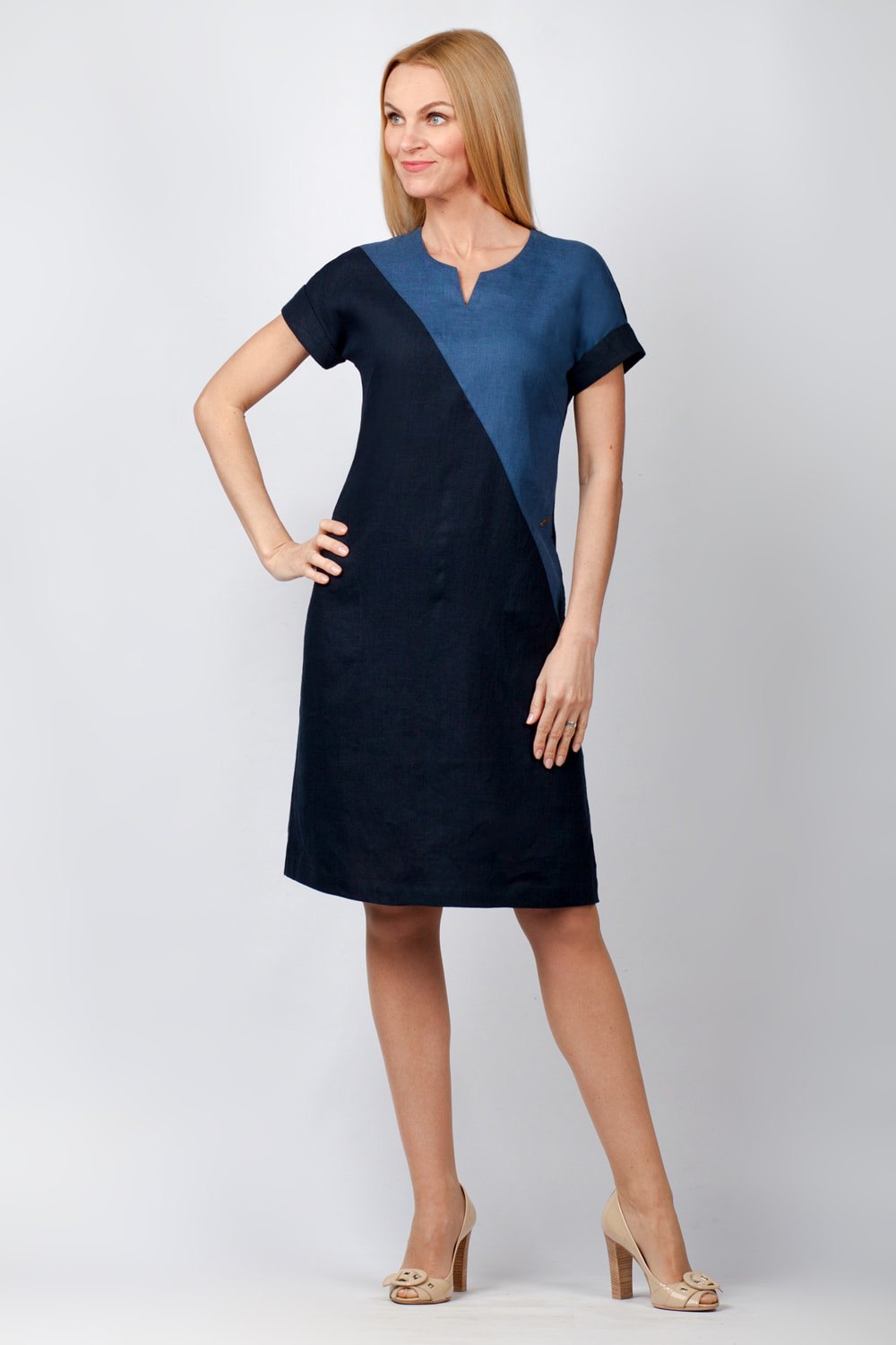 Платье женское "Диагональ" модель 442/1 темно-синий+джинс