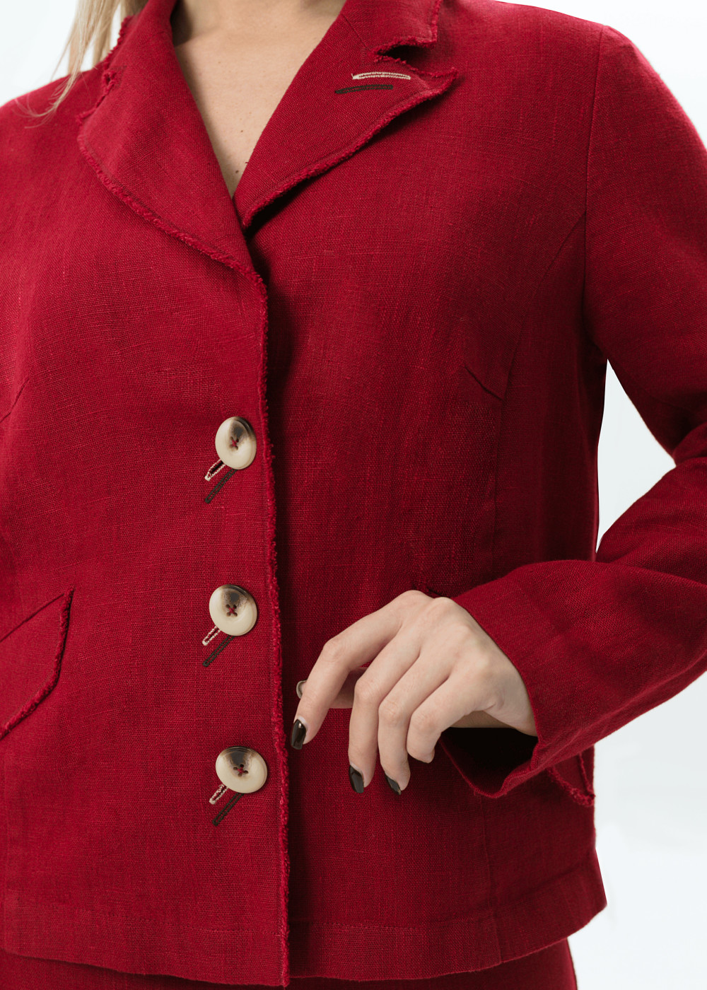 Жакет льняной женский "Тиффани" модель 720 клюква (пурпур)