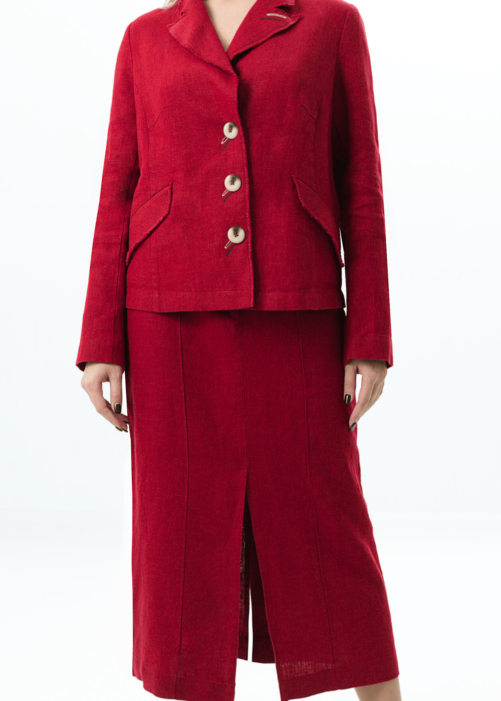 Юбка женская льняная с разрезами модель 221 клюква (пурпур)