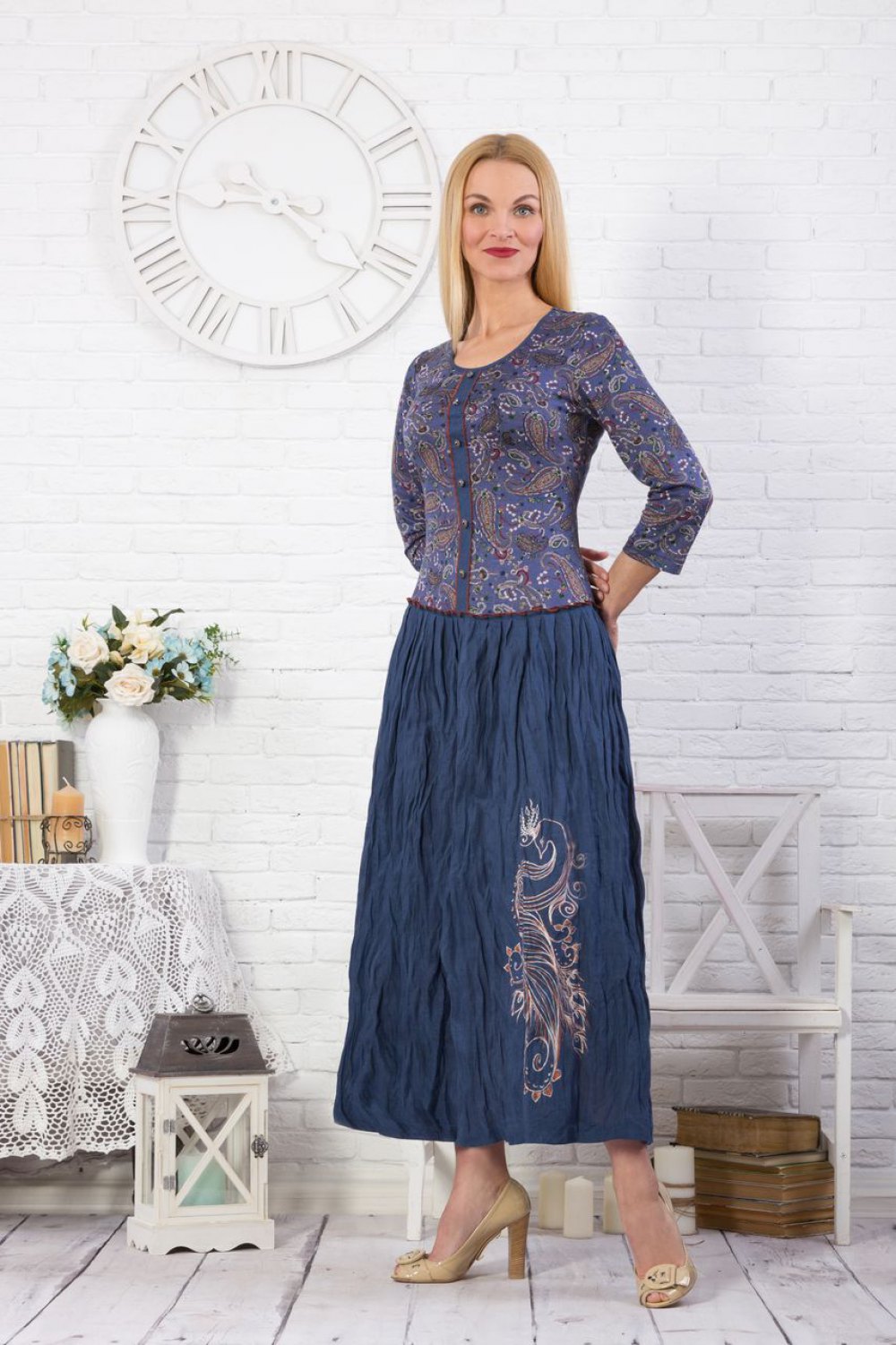 Платье женское "Жар-птица" модель 380/1 джинс огурчик