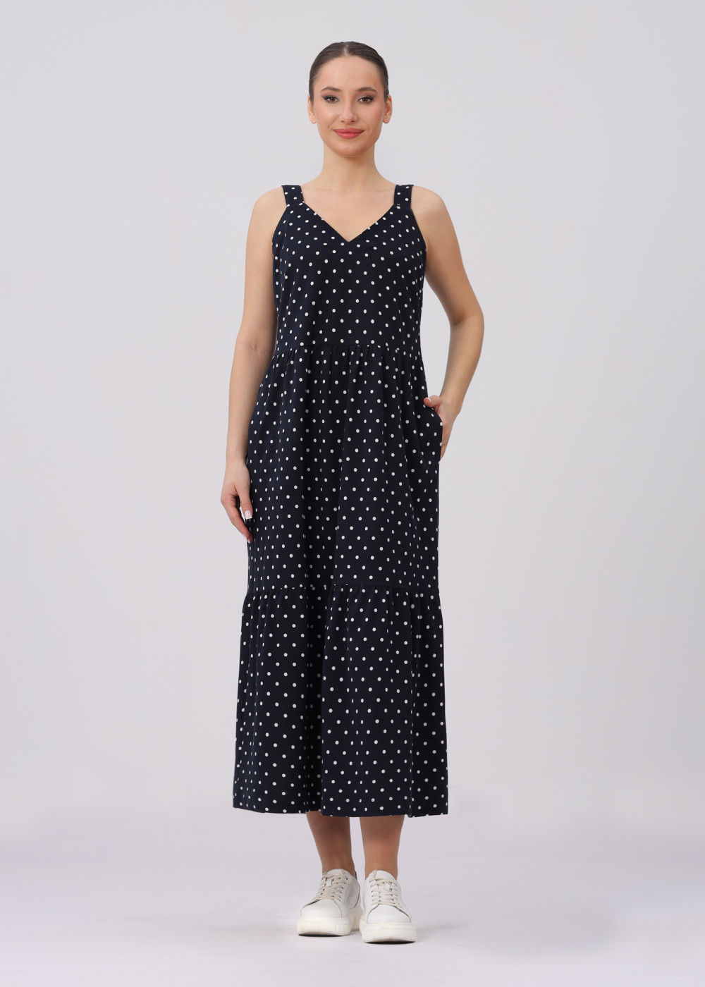 Сарафан женский хлопковый "Каскад" модель 470 горошки