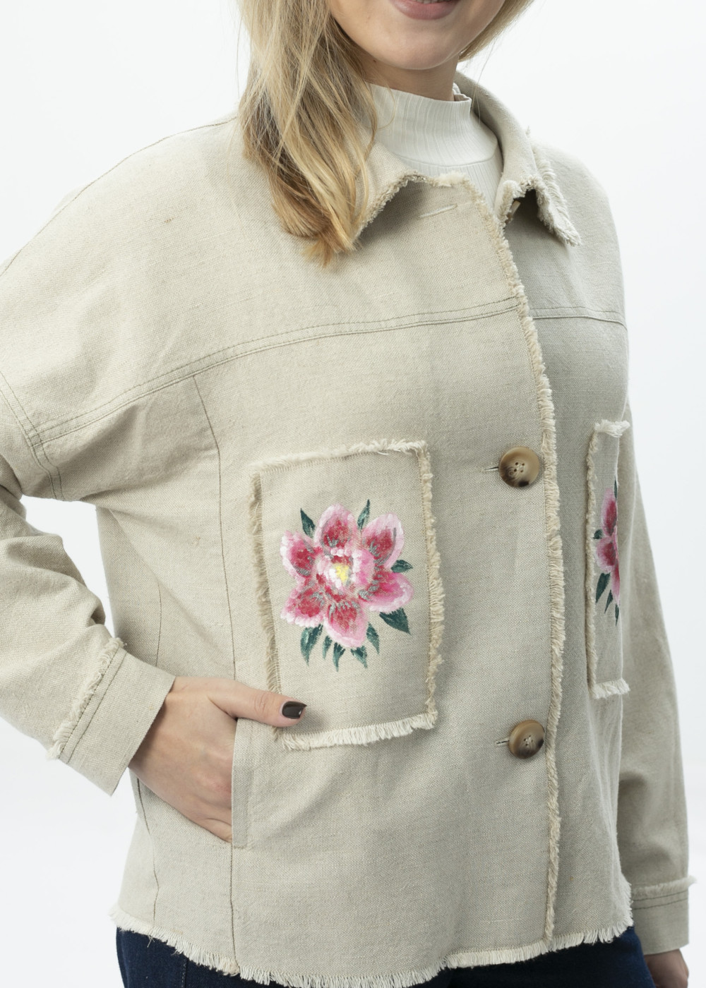 Жакет женский модель 1318 Бежевый (лен с хлопком)