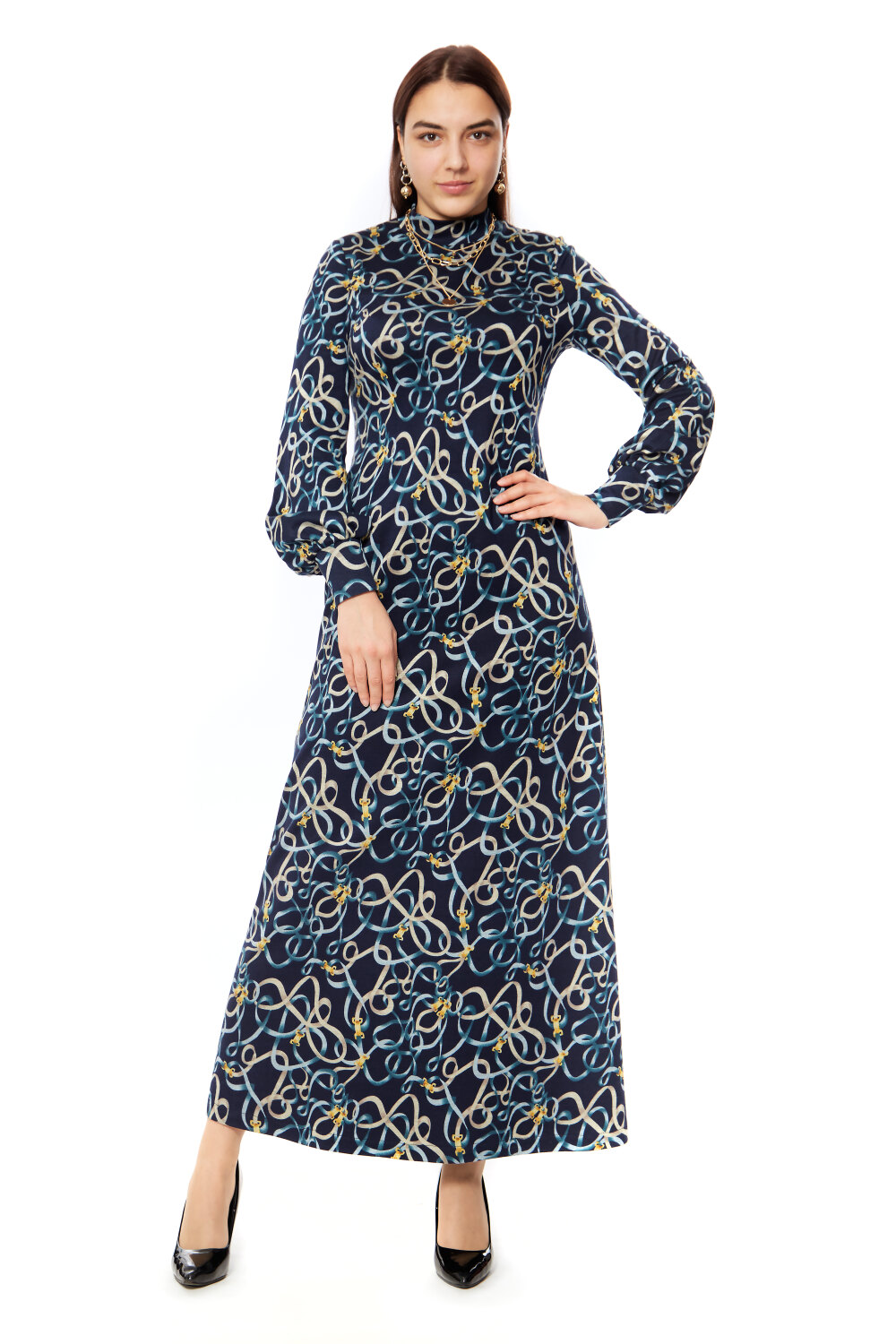 Платье женское "Полянка" длинная модель 769/2 синий гермес