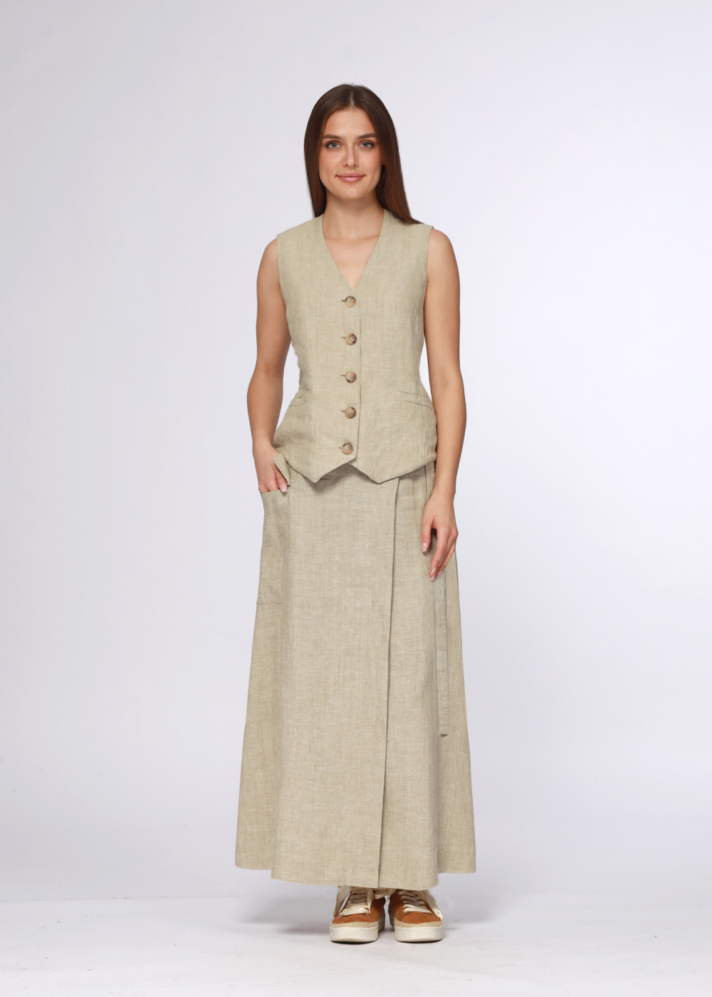 Юбка женская "На запах с поясом" модель 200БН светлый натуральный лен