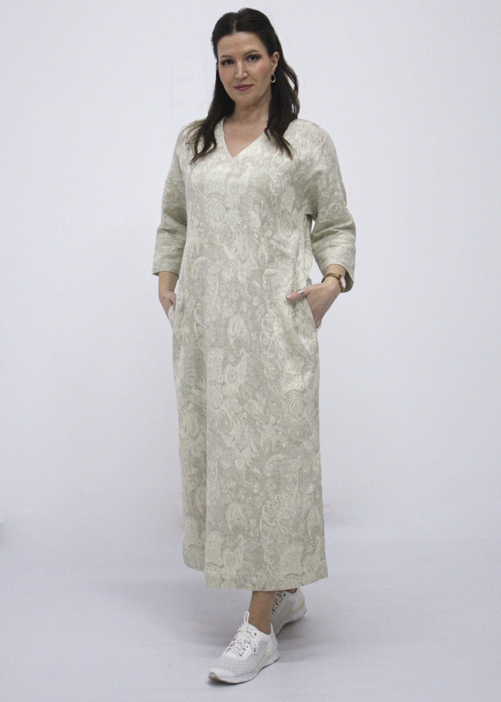 Платье женское "Облака" модель 337 узоры (лен с хлопком)