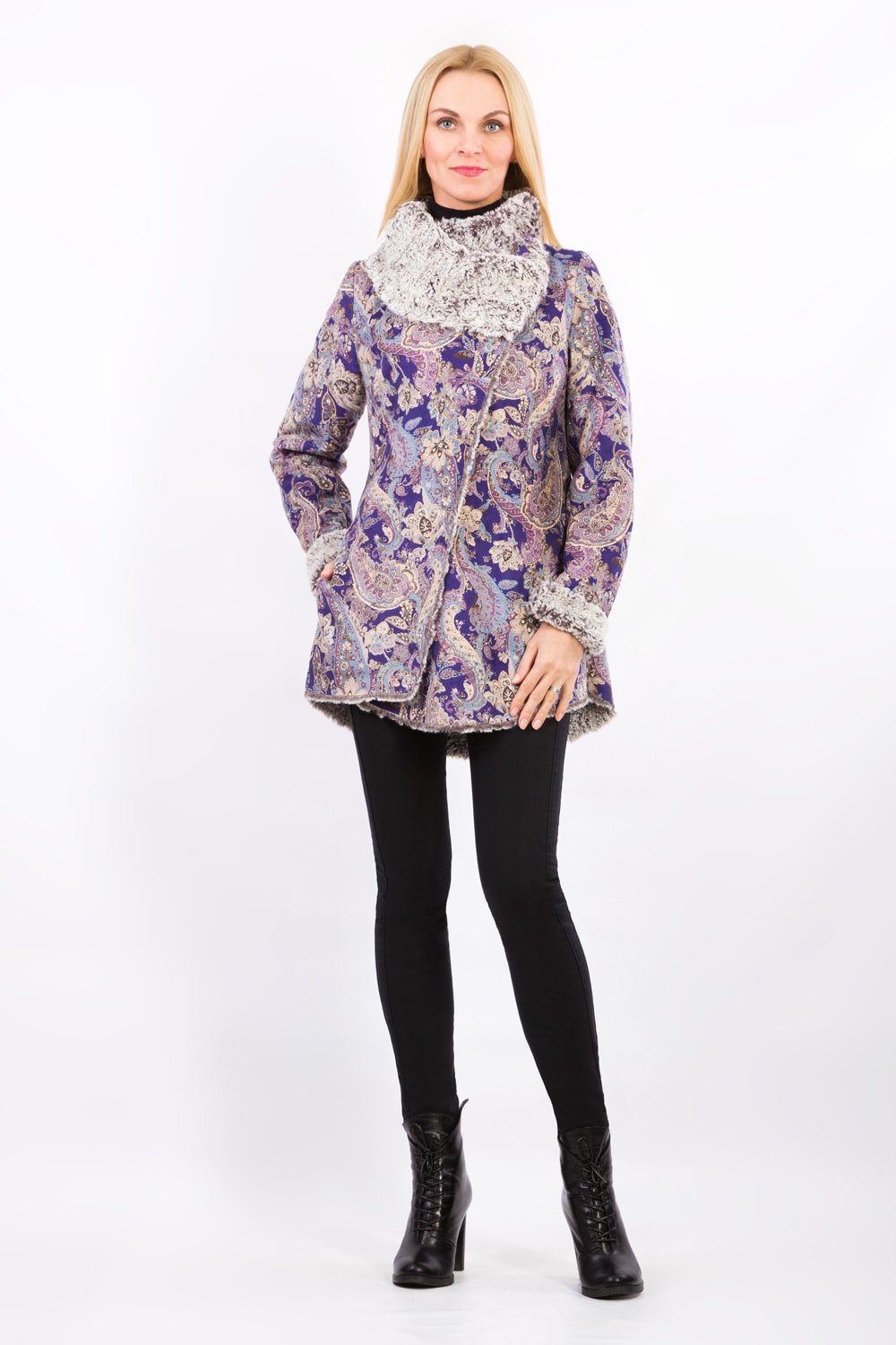 Куртка женская "Дублёнка" модель 724 фиолетовый огурчик