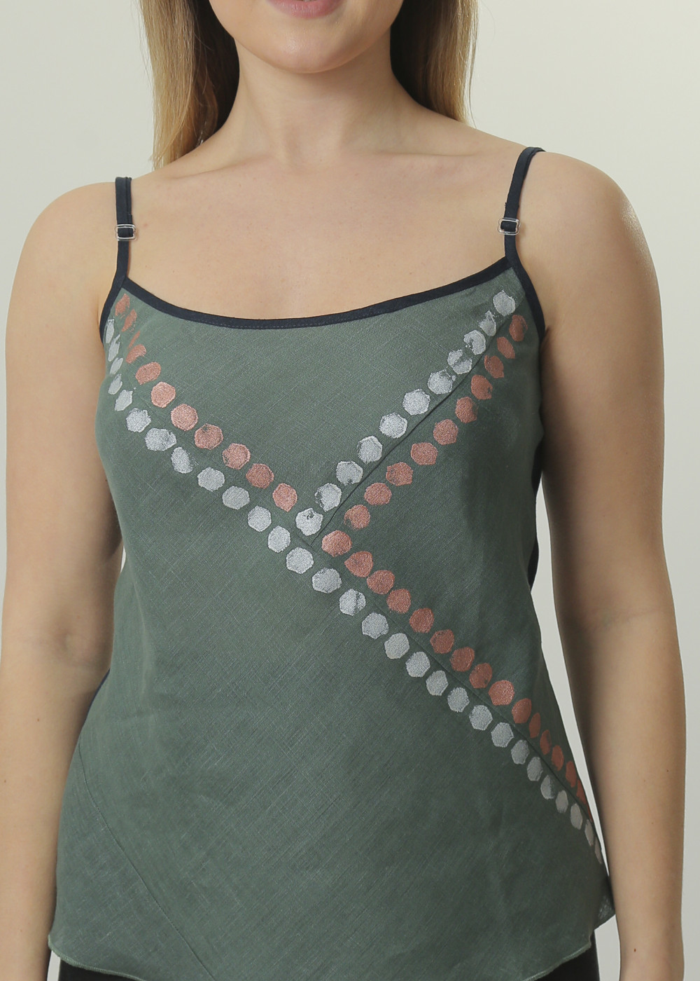 Блузка женская льняная "Топ" модель 119 океан с росписью