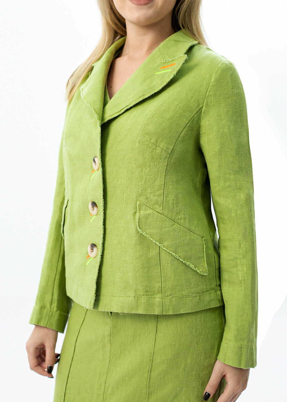 Жакет льняной женский "Тиффани" модель 720 зеленое яблоко