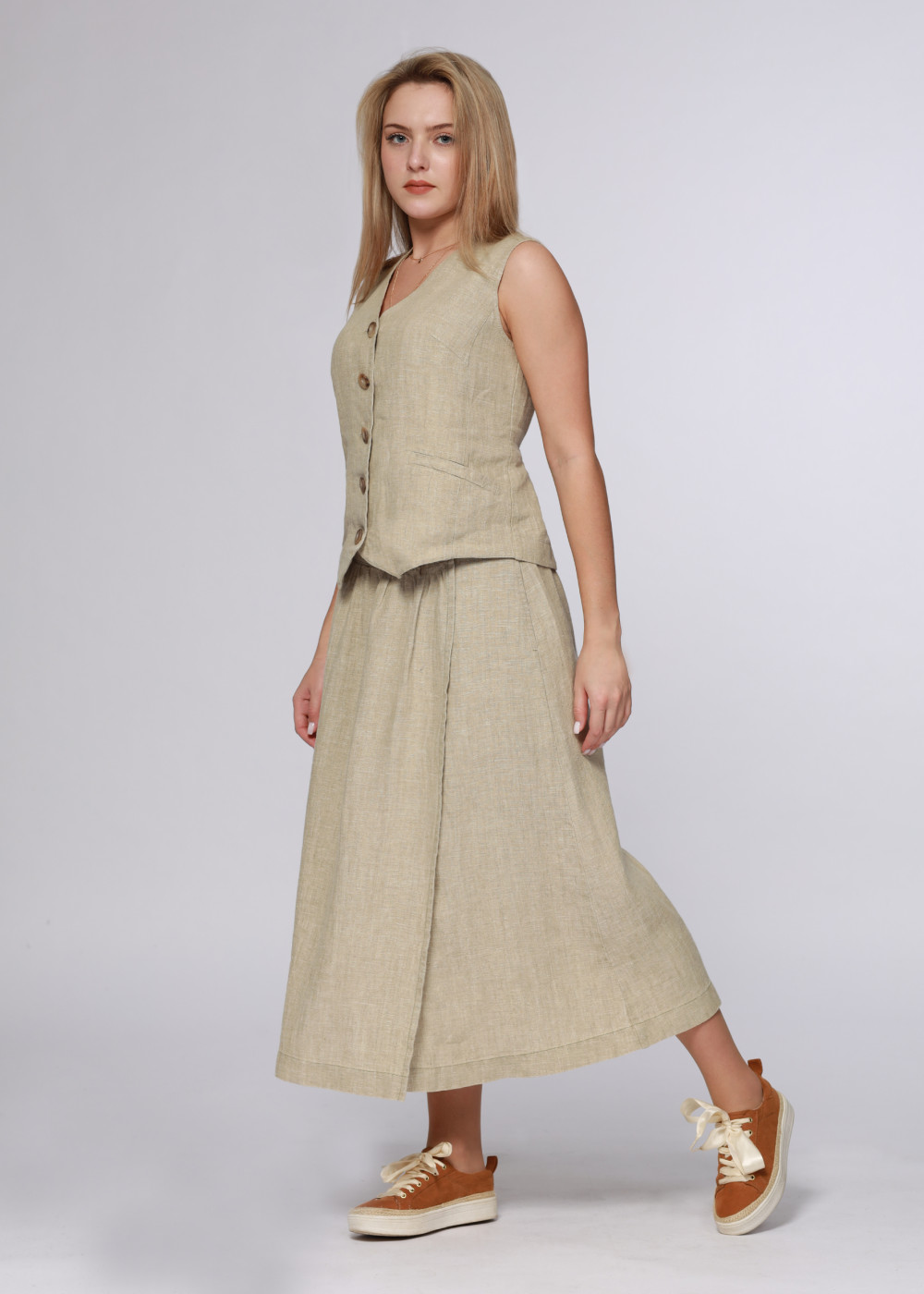 Юбка женская льняная "Колокол" модель 514б/1 светлый лен