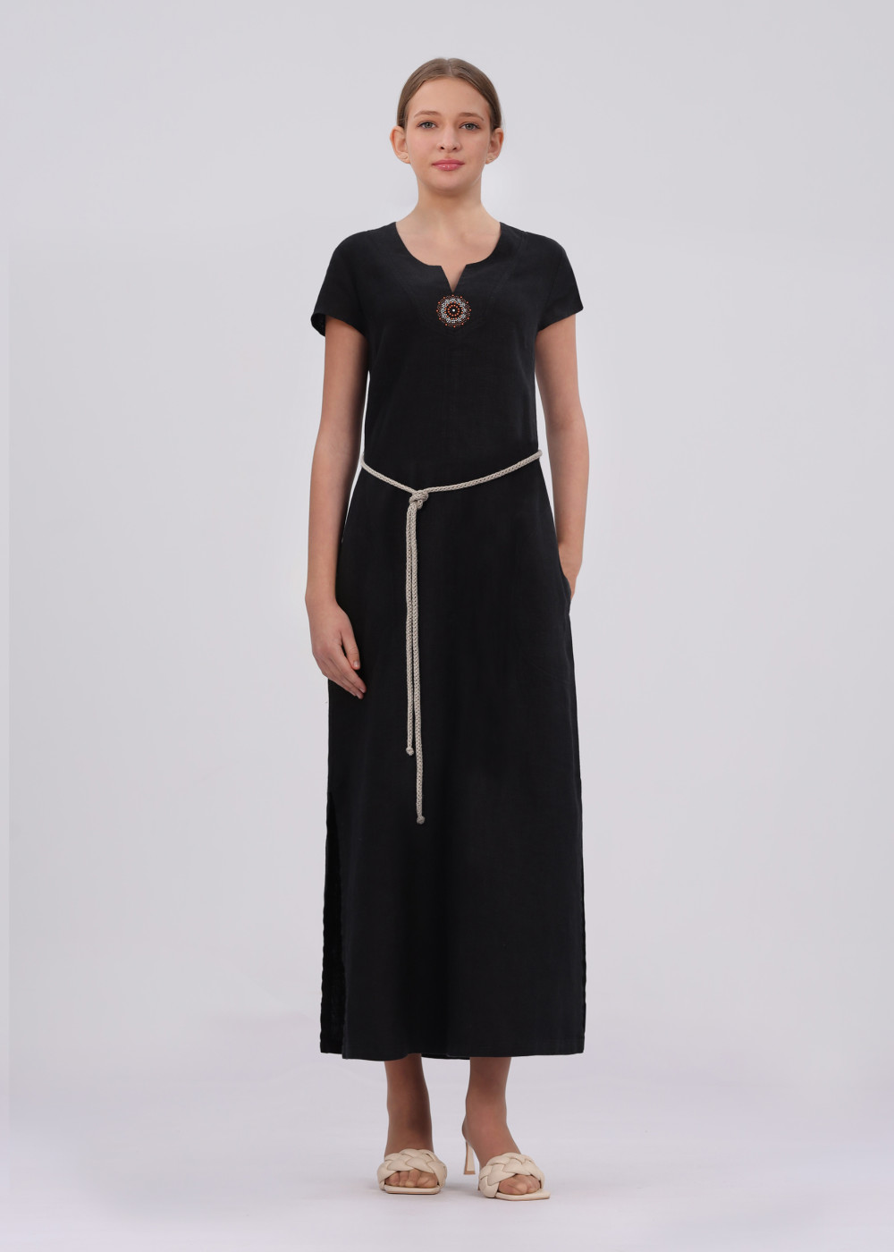 Платье льняное длинное модель 435/Б2 цвет черный