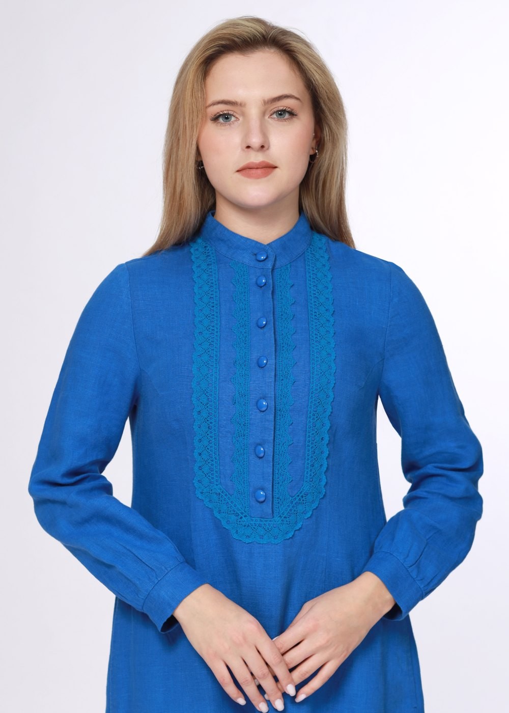 Платье женское "Марья" модель 422/1 лен ультрамарин