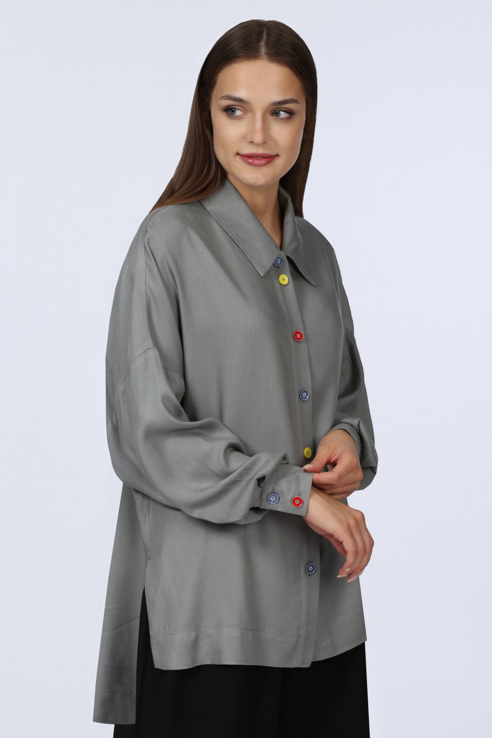 Блузка женская Классика С манжетами модель 153/1 цвет: серый
