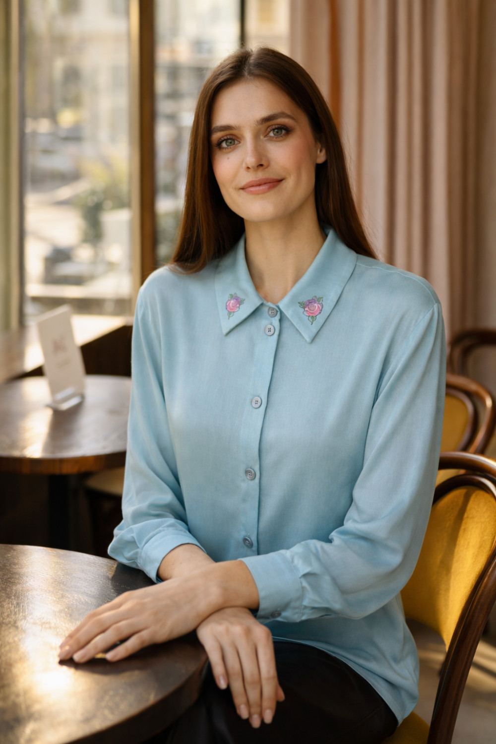 Блузка женская С манжетами модель 151/5 цвет: голубой