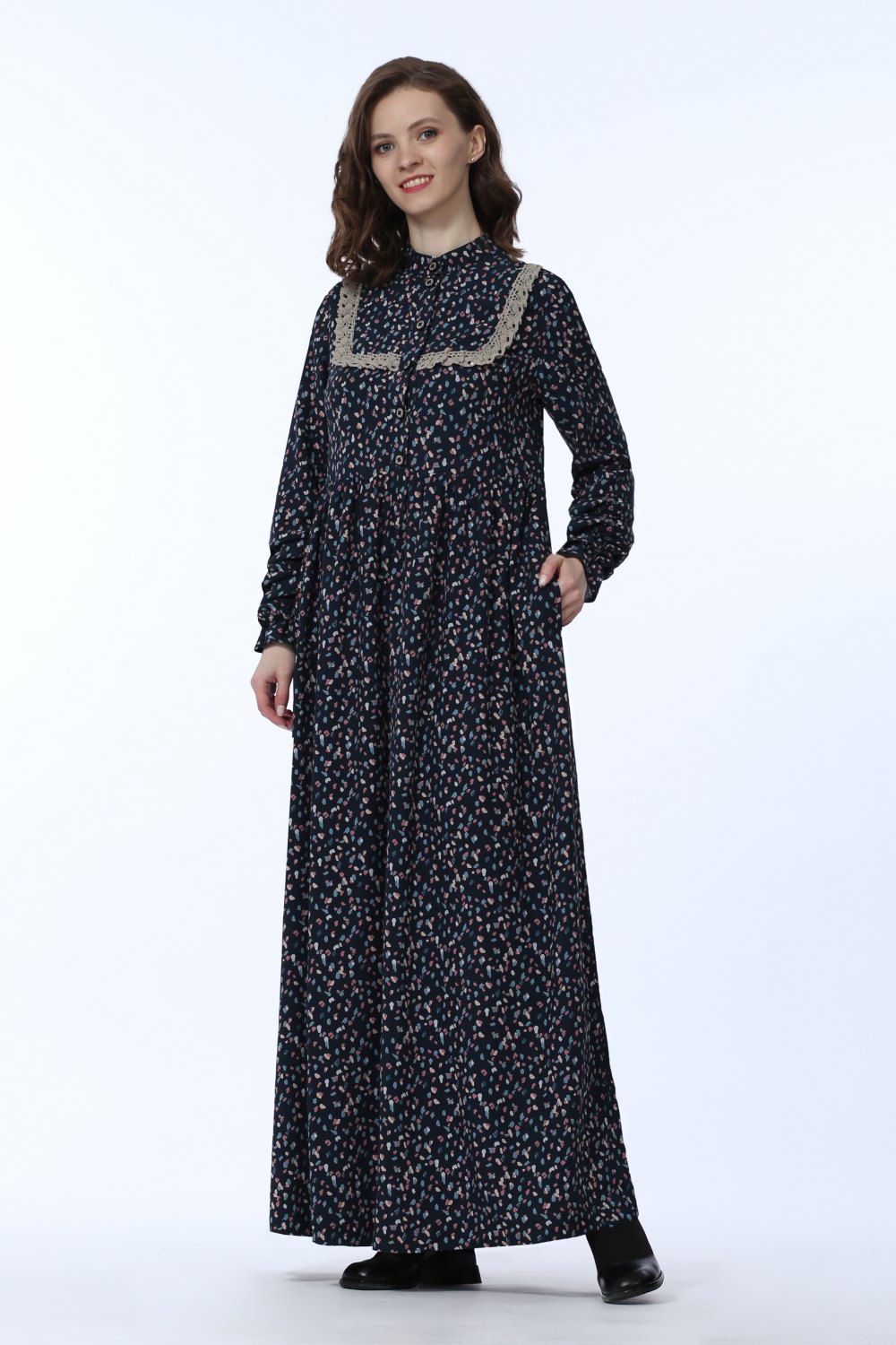 Платье женское "Дарья" длинная модель 675/6 синие пятнышки