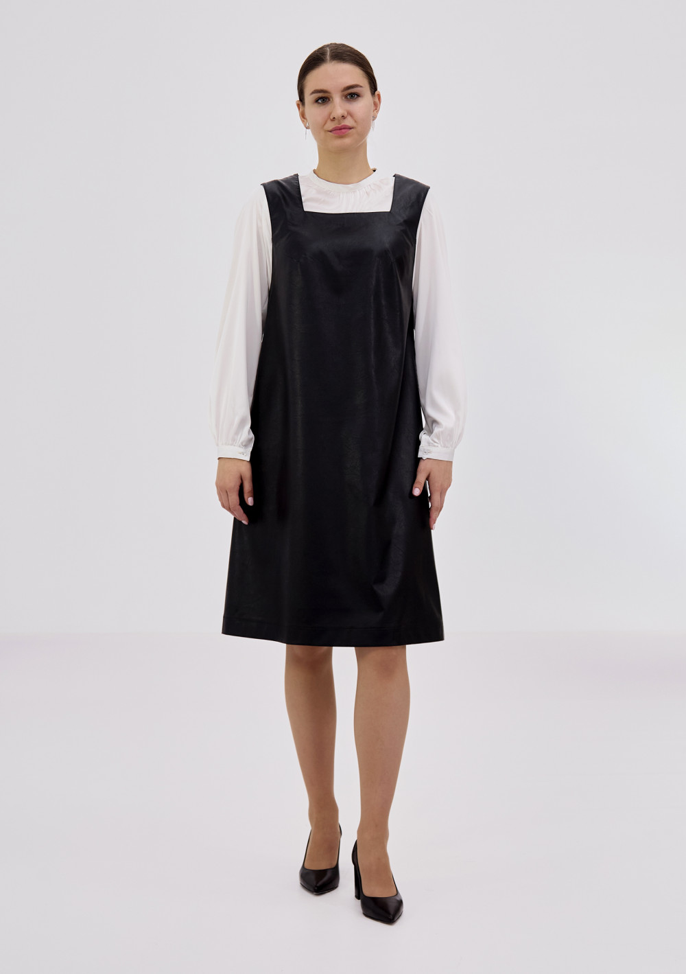 Сарафан женский "Жаклин" модель 687 черная экокожа