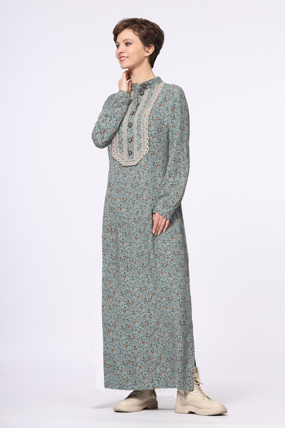 Платье женское "Марья" макси модель 475/3 вискоза серо-голубые цветочки