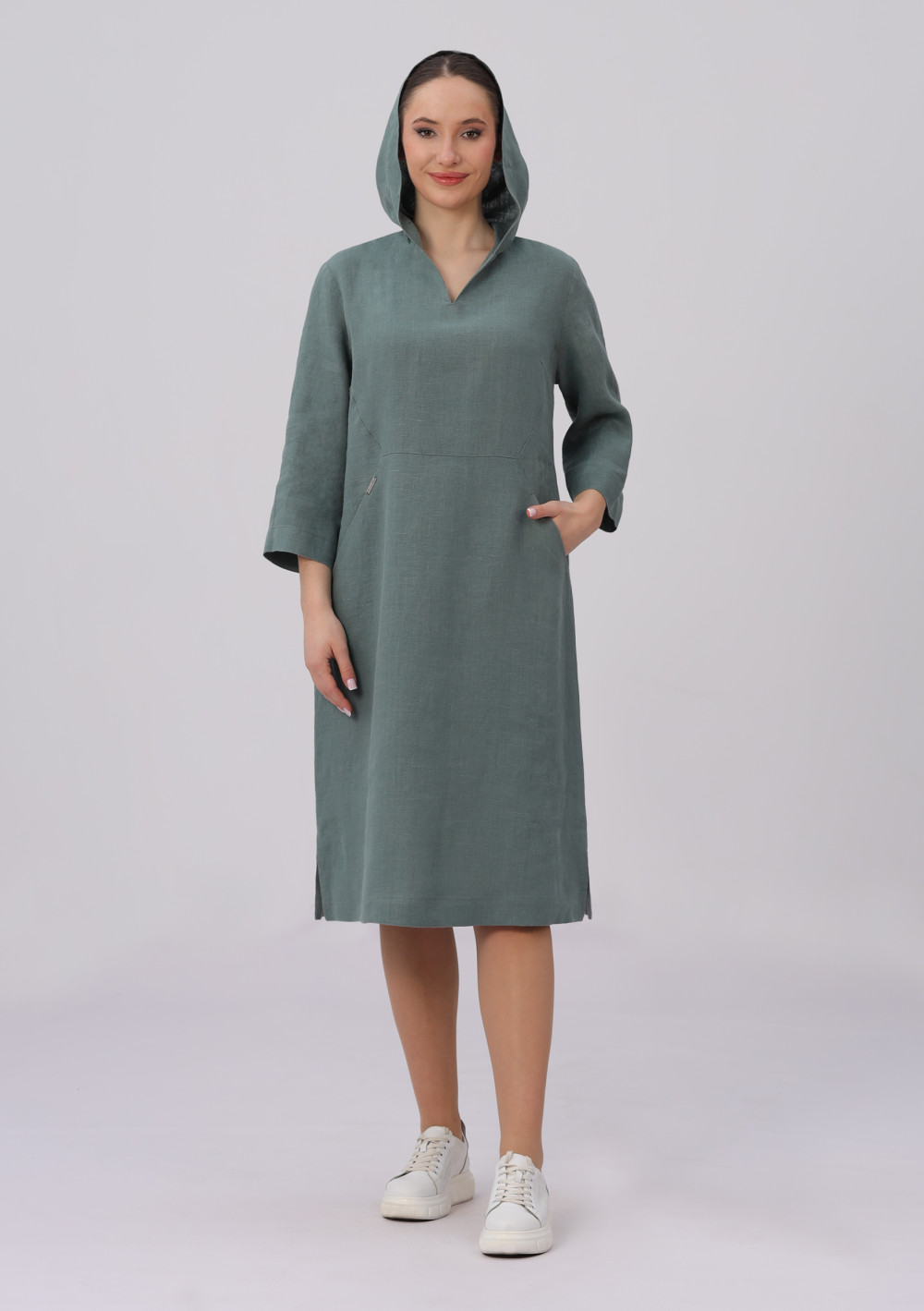 Платье женское льняное "С капюшоном" модель 426/1 лен темная ниагара