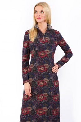 Платье женское "Вернисаж" миди с кружевом модель 753/1 красно-синие цветы
