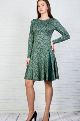 Платье женское "С бантиком" модель 615/1 зеленые веточки