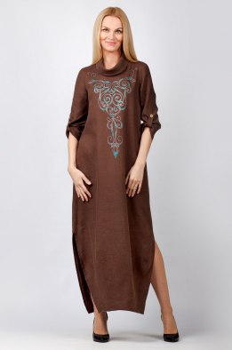 Платье женское "Соло однотонный" с росписью модель 439/4 шоколад