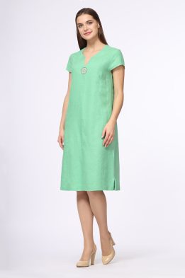 Платье "С карманами" миди модель 428/6 лен зеленый светлый