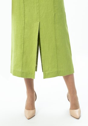 Юбка женская льняная с разрезами модель 221 зеленое яблоко