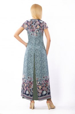 Платье женское "Батист" двуслойное модель 331/1 бирюза с огурчиками