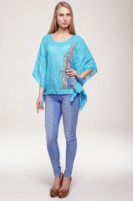 Блузка женская "Блузон-завязки" модель 104/7 ярко-голубая