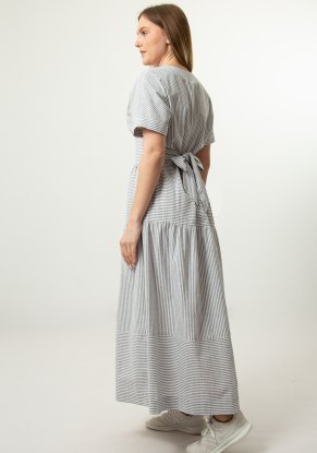 Платье женское Полоска серая модель 423 лен с хлопком