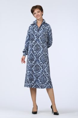 Платье женское "Полянка" миди модель 618/1 цвет: голубые вензеля