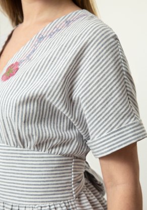 Платье женское Полоска серая модель 423 лен с хлопком