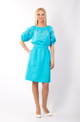 Платье женское "Горохи" модель 381/2 ярко-голубое