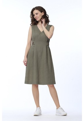 Сарафан женский "С хлястиками" модель 419п/1 лен хаки