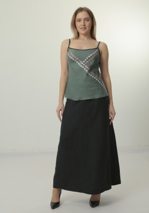 Блузка женская льняная "Топ" модель 119 океан с росписью