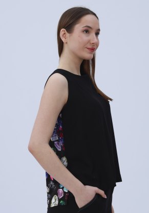 Блузка женская "топ Завязки Камушки" модель 136 черная вискоза
