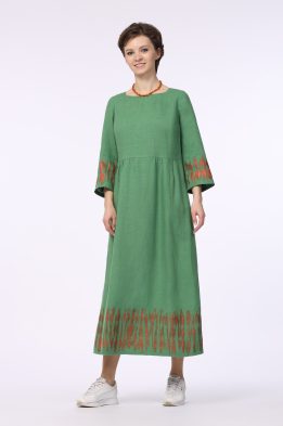 Платье женское "Нимфа" с росписью модель 431р лен зеленый