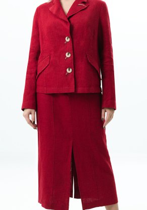 Юбка женская льняная с разрезами модель 221 клюква (пурпур)