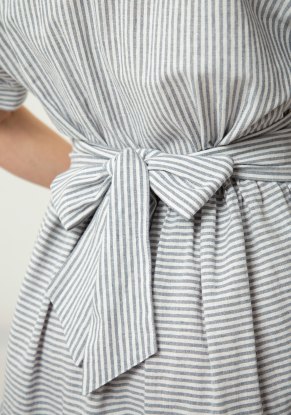 Платье женское Полоска серая модель 423 лен с хлопком